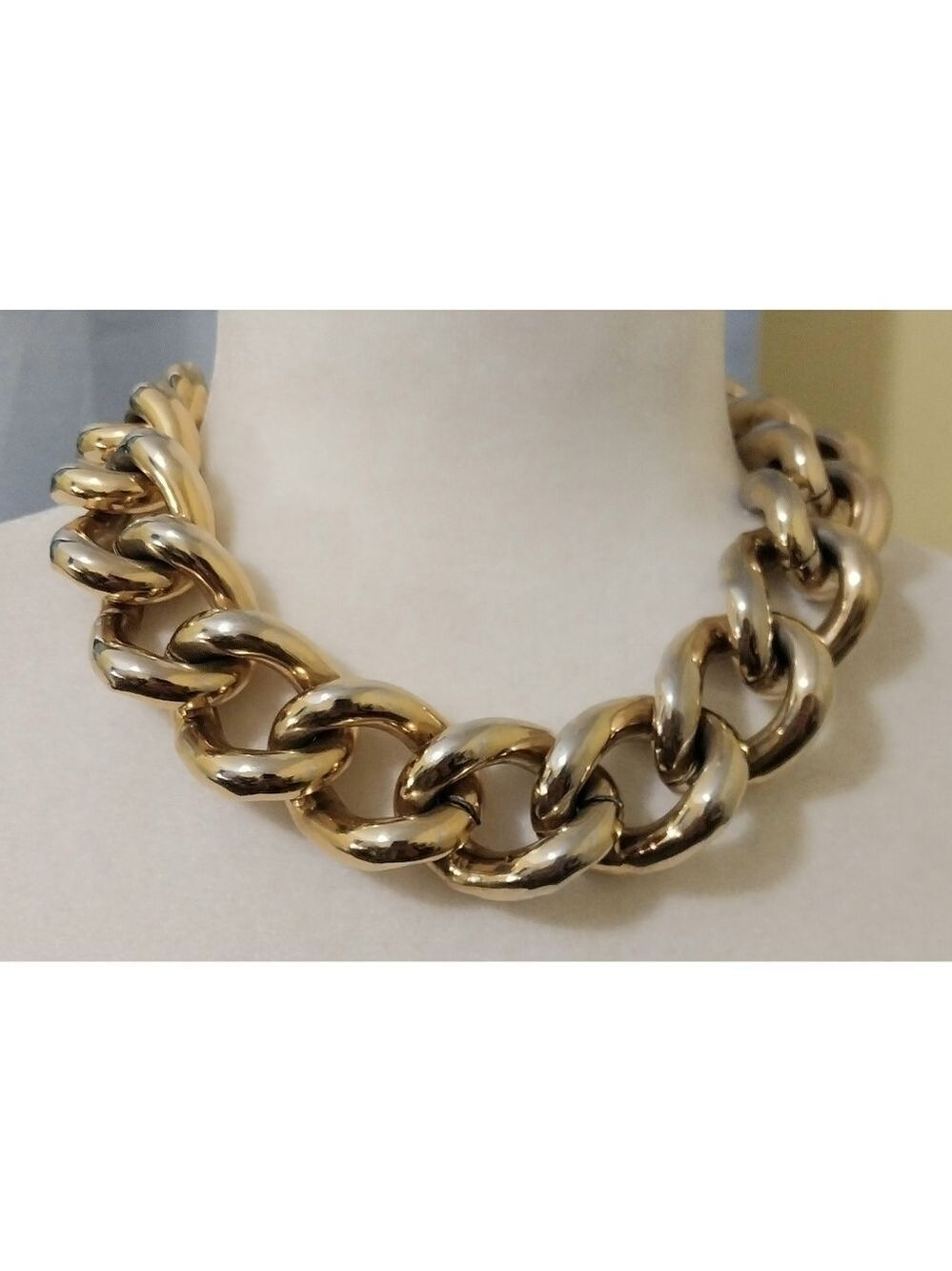 L'OFFICIEL CHUNKY GOLDTONE CHAINLINK CHOKER NECKLACE VINTAGE 1980'S - Picture 4 of 7